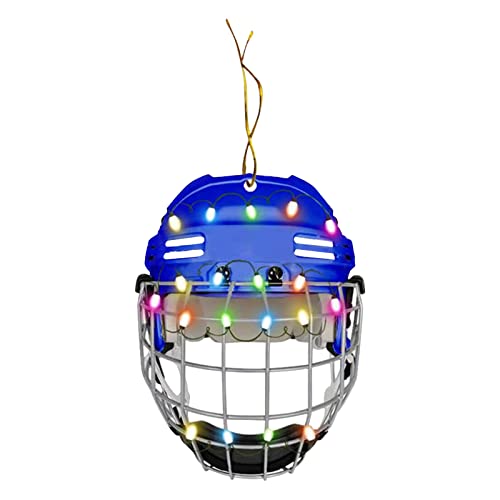 Weihnachtsbaumschmuck Weihnachtsdeko Eishockey Helm Anhänger mit Lichterkette Sportlicher Christbaumschmuck für Fans Einzigartige Baumdekoration Kreatives Weihnachtsornament (Blue, One Size)