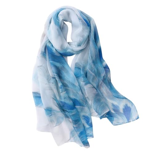 STORY OF SHANGHAI Seidenschal Damen 100% Seide, 30+ Farben XXL Blumen Seidentuch, Stola für Abendkleid Hochzeit, Seide Schal Halstuch, 175 * 110cm,Feder Blau