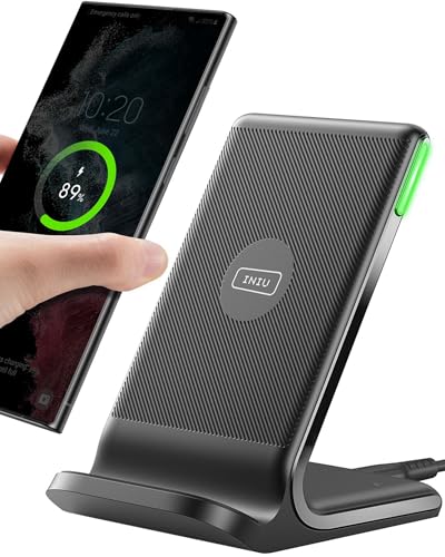 INIU Wireless Charger Stand, 15W Qi Zertifiziert Induktive Ladestation Schnelles Kabelloses Ladegerät Handy Ständer handyhalterung für iPhone 17 16 15 14 13 12 Pro Max Samsung Galaxy S23 S22 Google