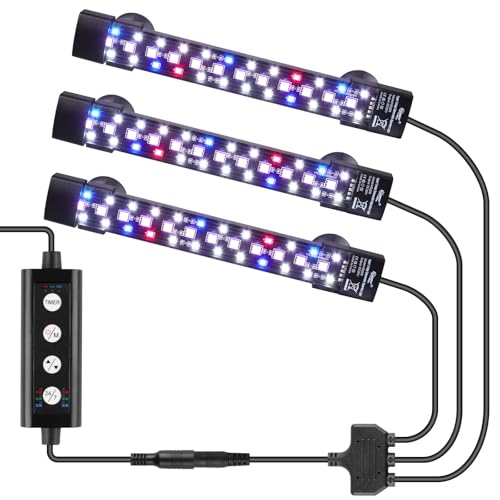 hygger Dreikanal-Tauch Submersible Aquarium Beleuchtung,18W Full Spectrum LED Aquarium Lamp mit 7 Farben und Einstellbarer Helligkeit, Fish Tank Light mit Drei Perlenreihen für 60-180L Tanks(3)