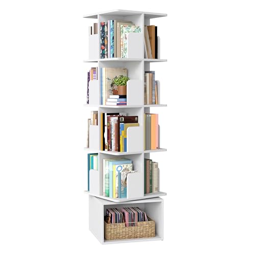 VASAGLE Custos Kollektion - Drehbares Bücherregal, Aufbewahrungsregal mit 5 Ebenen, Standregal mit offenen Fächern, 40 x 40 x 155,8 cm, für Schlafzimmer, Wohnzimmer, Büro, wolkenweiß LBC472WB01