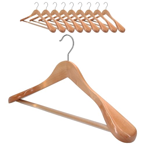 10 x Kleiderbügel Holz VonBueren | 45 x 22,5 cm breit je Bügel/Holzbügel | stabile Holzkleiderbügel | Anzugbügel, Hose, Hemden