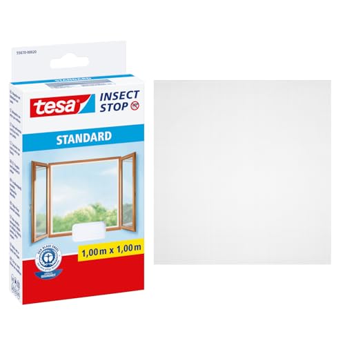 tesa Insect Stop Standard Fliegengitter für Fenster - Insektenschutz zuschneidbar - Mückenschutz ohne Bohren - 1 x Fliegen Netz - 100 cm x 100 cm - Weiß