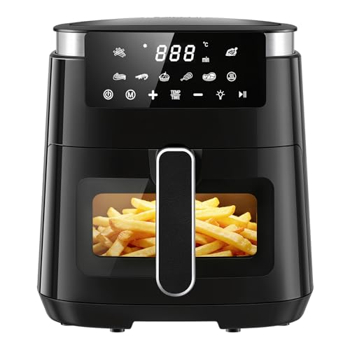 LLIVEKIT 5.5L Heißluftfritteuse XXL, 8-in-1 Airfryer mit Warmhaltefunktion auf Knopfdruck, Heissluftfritteuse mit Sichtfenster und Backofenbeleuchtung, spart 95% Öl und 70% Energie, Schwarz