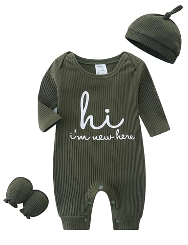 KIDDLETOWN Schlafanzug Baby, Strampler Neugeborene, 3er Pack Schlafstrampler mit Hut und Handschuhe, Baumwolle Baby Schlafanzug Langarm Pyjamas Strampler 0-3 Monate Kleidung für Mädchen und Jungen
