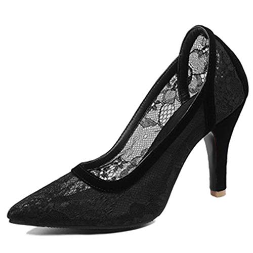 CUTEHEELS Damen Pumps mit Spitzen Zehen | Elegante Stiletto-Heels für Büro und Abendevents, 9,5 cm Absatz, Schlupfbequem Durch Netz-Obermaterial (Schwarz, 46 EU)