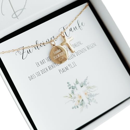 Generisch Taufkette mit Gravur - Kreuz und Plättchen als Taufgeschenk
