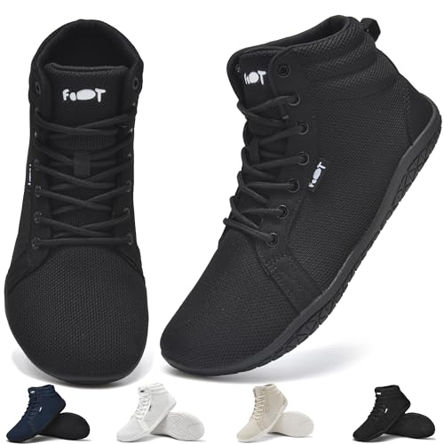Wizshoe Barfußschuhe Hi top Herren Damen Breite Sneaker Barfuss Schuhe Leicht Walking Zehenschuhe Bequem Unisex Minimalistische Trail Fitness Fitnessschuhe Zero Drop Sohle rutschfest Schwarz 41 EU