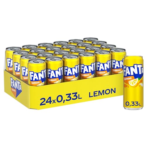 Fanta Lemon - kalorienreduzierte Erfrischung mit fruchtigem Zitronengeschmack - spritzig-erfrischendes Softgetränk in Einweg Dosen (24 x 330 ml)