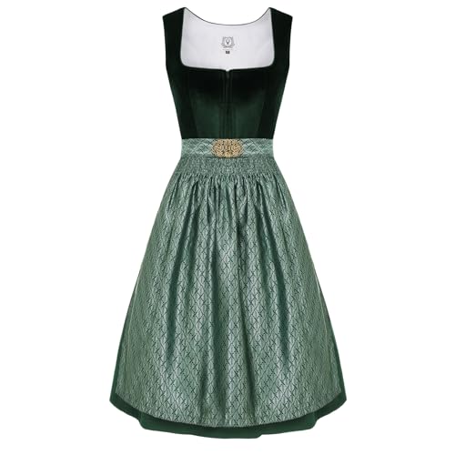 DirndlStern Dirndl Damen Trachtenkleid Grün - Trachtenrock Midi Samt Dirndlkleid Oktoberfest Outfit mit 70cm Dirndlschürzen 46