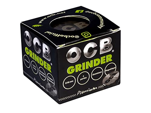 OCB 18888 Grinder Kräutermühle mit Diamantschliff-Chrome brushed-50mm-4-teilig, Aluminium, Schwarz