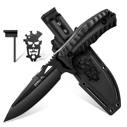 TIVOLI Outdoor Messer Feststehendes Klingen, Full Tang Jagdmesser mit Kydex-Hülle, D2 Kaltstahl Gürtelmesser mit Multifunktionswerkzeug, Geeignet für Camping, Dschungel-Exploration, Wandern