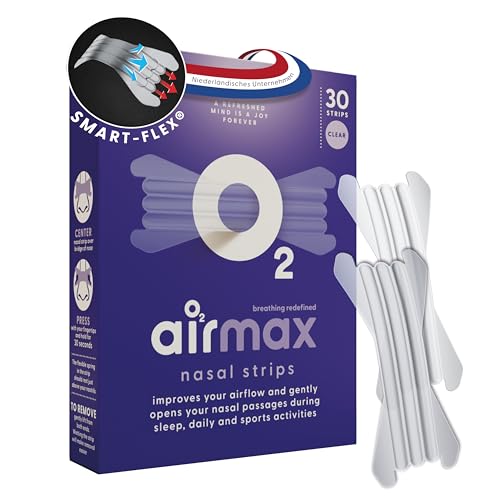 Air Max Nasenpflaster - Anti Schnarch Nasenstrips besser atmen - 30 Stück Transparente - Verbessert den Schlaf, reduziert Schnarchen, lindert verstopfte Nase und kann beim Sport verwendet werden