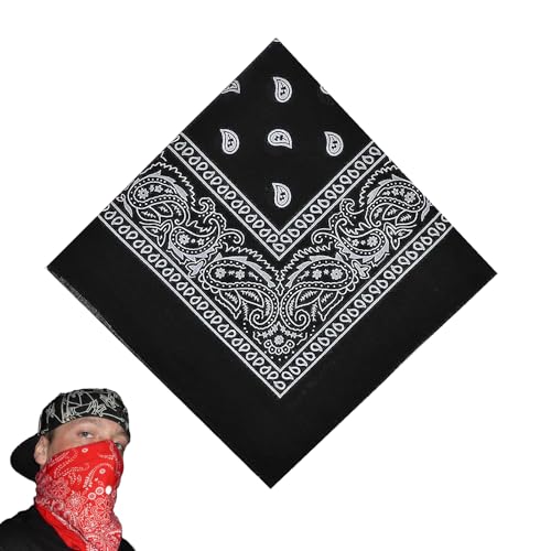 Bandana Herren Damen Unisex - Kopftuch, Halstuch, Tuch Bindetuch - Schwarz Mit Paisley Muster - Für Haar, Schal, Headwear (55 X 55 Cm)