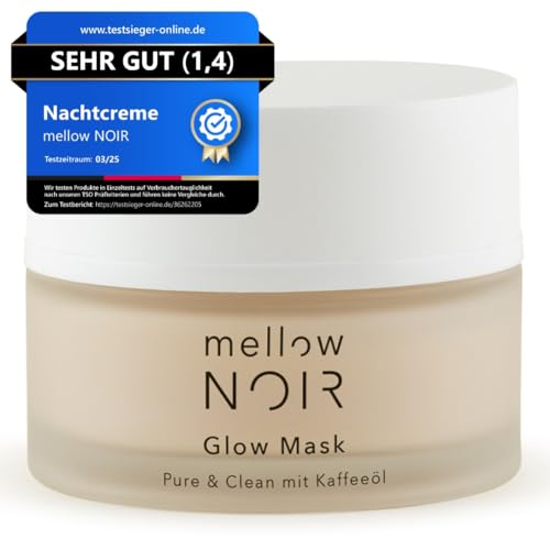 mellow NOIR Glow Mask 50ml | tägliche Nachtcreme | Reduziert sichtbare Poren & Rötungen | Für eine ebenere Haut | Spürbarer Sofort-Effekt | Vegan | zertifizierte Naturkosmetik