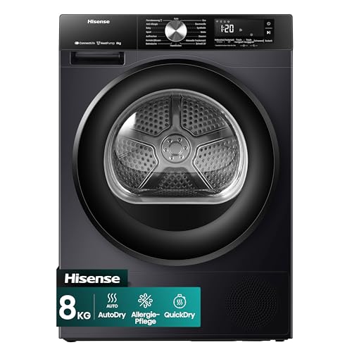 Hisense DH3S802BB3 Kondenstrockner mit Wärmepumpe / 8KG / 16 Programme/ConnectLife/Autodry/QuickDry/Allergie-Pflege/Auffrischen/TwinAir/DelayEnd/Feuchtesensor/EEK: C/Schwarz