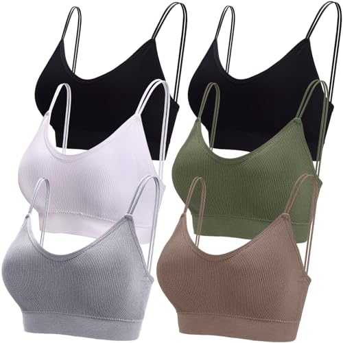 BQTQ 6 Stücke Bralette Damen V Hals Cami BH Schlafen Bralettes für Frauen (DE/NL/SE/PL, Alphanumerisch, L, Regular, Regular, Schwarz, Weiß, Grau, Dunkeloliv, Braun)