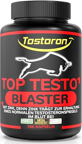 TOP TESTO¹ BLASTER hochdosiert ¹Zink trägt zum Erhalt eines normalen TESTOSTERONSPIEGELS bei - 166 Kapseln TRIBULUS, MACA SCHWARZ, Arginin, Citrullin, Cordyceps, mit 14 MEGA Zutaten, 1 Dose (1x134,1g)
