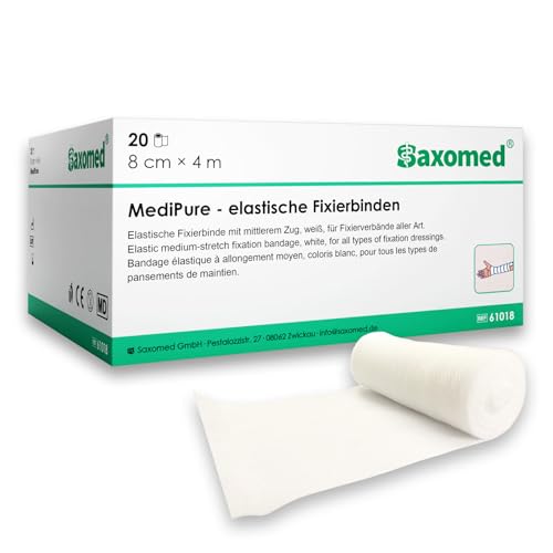 Saxomed Mullbinden 8cm x 4m – 20 Stück elastische Binde Bandage – latexfreie Binden dehnbarer Verband Verbandsmaterial