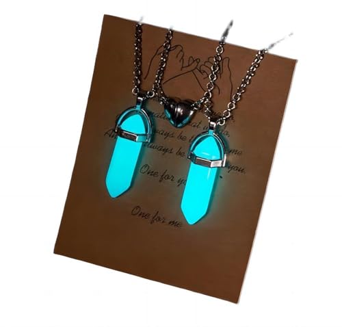 MINGCHENCN MIVY Bergkristall Kette,2 Stücke Blau Leuchtende Naturstein Hexagon Kristall Anhänger Halskette Magnetische Paar Herz Abstand Choker Energie Edelstein Schmuck Für Frauen Männer Geschenk