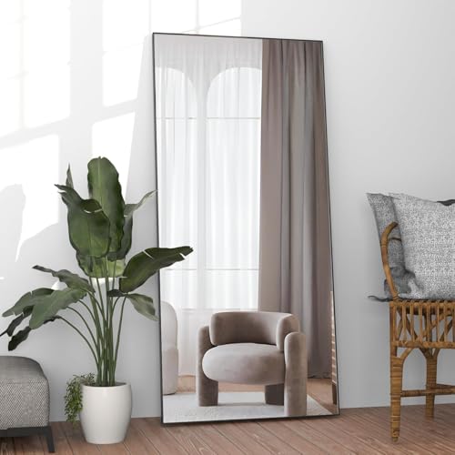 NEUWEABY Ganzkörperspiegel 165 x 60 cm Bodenspiegel, großer schwarzer Spiegel, Rechteckiger Spiegel für Schlafzimmer, Wohnzimmer, zum Aufhängen oder Anlehnen an die Wand, Rahmen aus