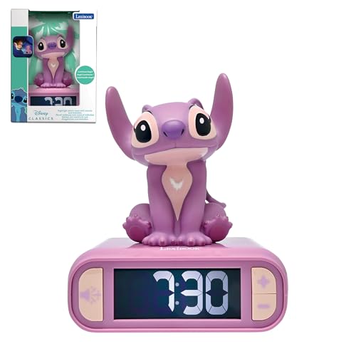 Lexibook, Disney Stitch, Angel Nachtlicht-Wecker, Töne und Melodien, hintergrundbeleuchteter LCD-Bildschirm, Leuchtend, Schlummerfunktion, rosa, RL800D1
