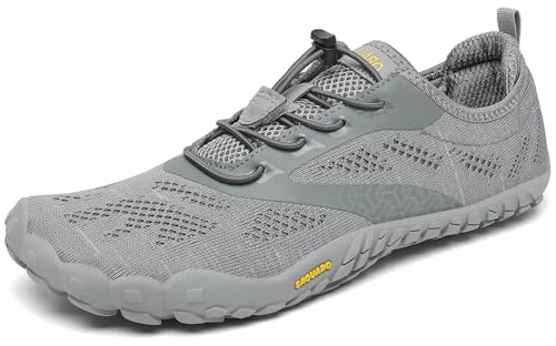 SAGUARO Barfußschuhe Herren Damen Barfussschuhe Traillaufschuhe Zehen Training Fitnessschuhe Outdoor Barfuss Wanderschuhe Atmungsaktiv Schnell Trocknend Badeschuhe, Wolkengrau, 43 EU