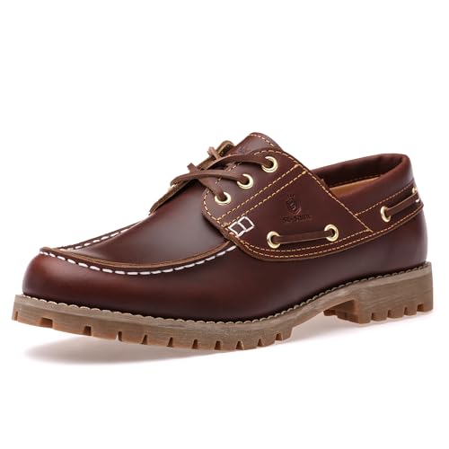 SL-Saint 1 Handgefertigte Herren Classic Boat&Deck Schuhe Moc Toe Lace Up Full Grain Leder Bequeme Mode Casual (Braun, Erwachsene, Herren, 44, Numerisch, EU Schuhgrößensystem, Breit)