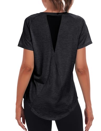 Jlowesun Sportshirt Damen Kurzarm,Leichtes Atmungsaktiv Funktions Back Mesh Sport Oberteile Damen,Rundhals Sport Top Frauen Passend für Fitness Laufshirt Yoga