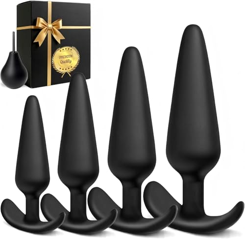 5 Stück Analplug# für Frauen Männer mit Analdusche für Analverkehr, 4 Größen Ø2.29  bis Ø4.06 cm Anal Plug für Anfängern bis Profis, T-Basis Silikon Buttplug Analplugs Anal Dildo Sexspielzeug-Sets