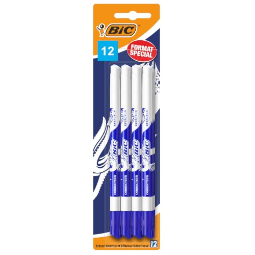 BIC Tintenkiller 12er Pack, Dual Tip Tintenlöscher mit Korrekturstift, schmierfrei löschen & überschreiben, Schule, Büro, Home Office, InkEater