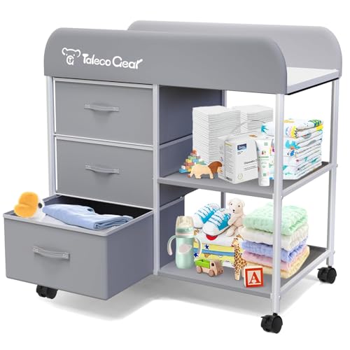 Wickeltisch, tragbarer Wickeltisch, Wickelkommode mit wasserdichter Unterlage, Wickeltischkommode mit 3 Aufbewahrungskörben, mobiler Kinderzimmer-Organizer für Neugeborene