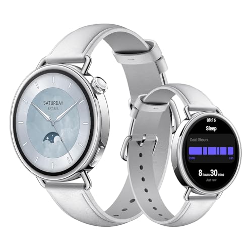 XIAOMI Watch S4 41mm Smartwatch – Edelstahlgehäuse, Ultraleicht, 150+ Sportmodi, präzise Menstruationszyklus-Vorhersage, Sicherheits-Notruffunktion, Lederarmband (Weiß)