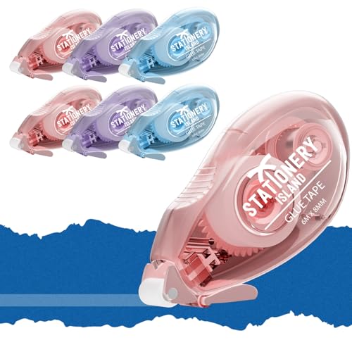 STATIONERY ISLAND 6 Stück Kleberoller, Fotokleber Doppelseitig Selbstklebend 6mx8mm, Scrapbook Zubehör, Kleberoller Maus für Foto, Journaling, Fotoalbum, Schule und Büro, Weihnachten Geschenke