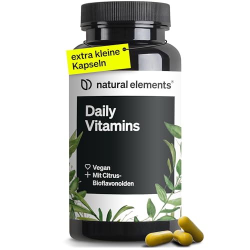 natural elements Daily Vitamins – 120 Multivitamin Kapseln – alle wertvollen Vitamine A-K – perfekt für Sportler – vegan, hochdosiert, ohne unnötige Zusätze – in Deutschland produziert & laborgeprüft