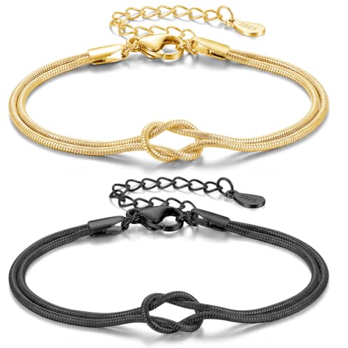 Freundschaftsarmbänder Knoten Armband Damen, Partner Armbänder Gold+Schwarz