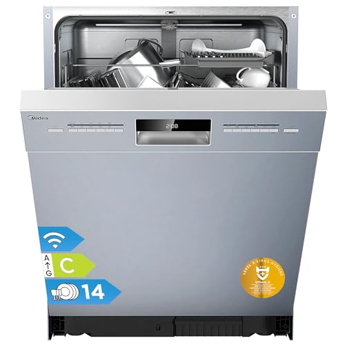 Midea SU 5.35X14CS Geschirrspüler Unterbau, 14 MGD, Spülmaschine 60 cm, Home Connect, Hygienepflege+, Maschinenpflege+, Extra Trocknung, Halbe Beladung, 44 db, Startverzögerung, Edelstahl