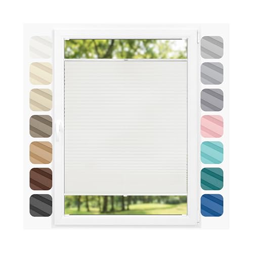 Birrke® Plissee mit Bohren im Fensterrahmen - Fenster Plissee nach Maß zum Bohren Breite: 25–160cm, Höhe: 50–149cm - Faltrollo Innen, Sichtschutz, Sonnenschutz, UV Schutz - Plisseerollo mit 15 Farben