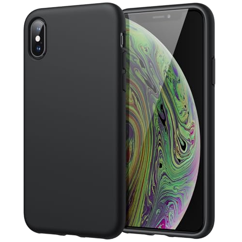 JETech Silikon Hülle für iPhone XS Max 6,5 Zoll, Seidig-Weich Berühren Sie Ganzkörper Handyhülle, Stoßfeste Abdeckung mit Mikrofaserfutter (Schwarz)