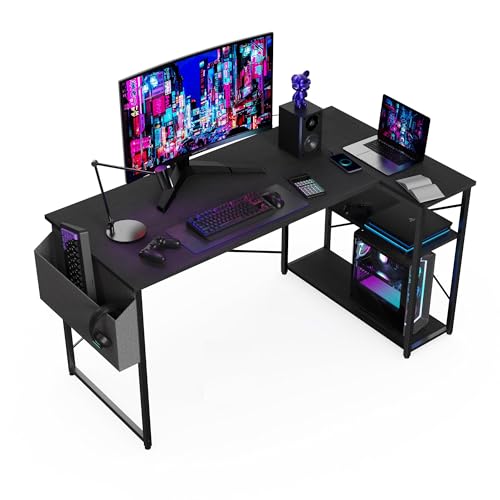 BEXEVUE L-förmiger Schreibtisch – 120x70 cm Gaming Tisch mit Ablagefächer, Umkehrbarer PC Ecktisch Computertisch, Corner Gaming Tisch für Studium Arbeit Zuhause Schlafzimmer, Schwarz