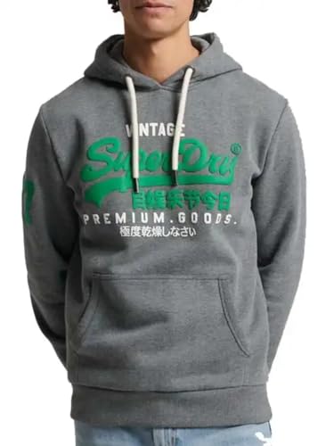 Superdry Herren Klassisches Vintage Hoodie mit Logo Anthrazitgrau Meliert L