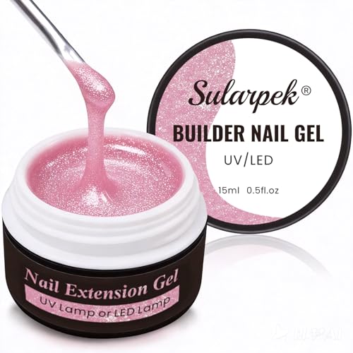 Sularpek 15 ML Aufbaugel für Gelnägel, Acrylgel für Nägel, Gel Nnägel, UV Nagellack für Nägel Reparatur, Verstärkungsverlängerung für Nagelstudio(Nude Pink Glitter)