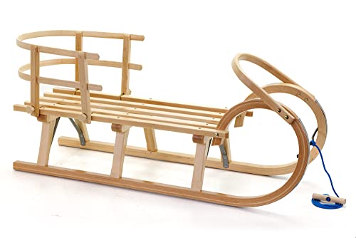 HolzFee Baran S-Plus 110 Hörnerschlitten Set mit Lehne Schlitten Holz