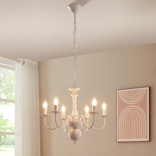 lux.pro Kronleuchter Vintage Berkeley Hängelampe Pendelleuchte Wohnzimmerlampe Shabby Chic 6-flammig Metall Weiß