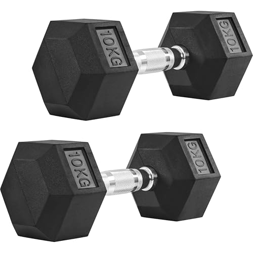 Yaheetech 2er-Set Kurzhanteln 10 kg Hexagon Hanteln Gummiummantelt & Bodenschonend Sechseckige Anti-Rutsch-Hanteln für Ganzkörpertraining im Heim-Fitnessstudio