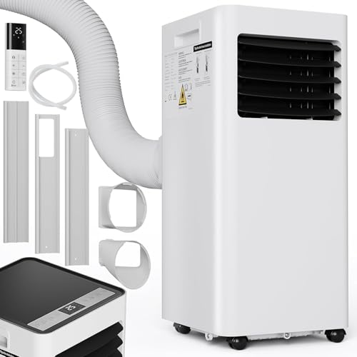 LIFERUN Mobiles Klimagerät, 4in1, Kühlen, Entfeuchten, Ventilieren, Staubfilter, 9000BTU/h 2,6kW, Mobile Klimaanlage mit Abluftschlauch, Fernbedienung, 24H-Timer, Schlafmodus, für Räume bis 31 m²