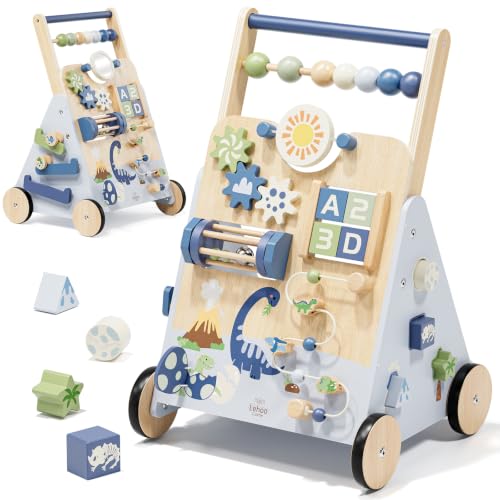 Lehoo Castle Lauflernwagen Holz mit Bremse, Dinosaurier Laufwagen ab 1 Jahr
