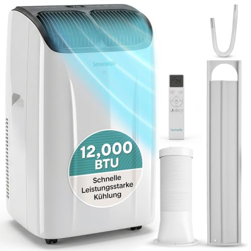 SereneLife Klimaanlage Mobil 12000 BTU – Kleine Klimaanlage für Zimmer bis 21 m² | Kühlung, Entfeuchter & Ventilator | 51 dB