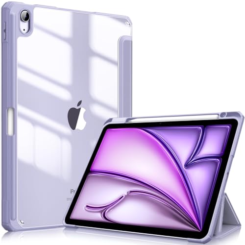 Fintie Hybrid Hülle für iPad Air 11 Zoll M4/M3/M2 (2026/2025/2024), iPad Air 5./4. Gen (2022/2020) 10,9 Zoll, mit Stifthalter, stoßfeste Schutzhülle mit transparenter Hartschale, Pastellviolett