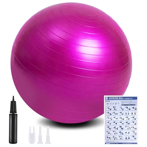 flintronic Gymnastikball, 55 cm Ultra-Dicker Anti-Explosions-Yoga-Ball mit aufblasbarer Fußpumpe, Robuster Maximalbelastbarkeit Fitness-Ball für Sport-Fitness, Yoga, Pilates（Rosa）